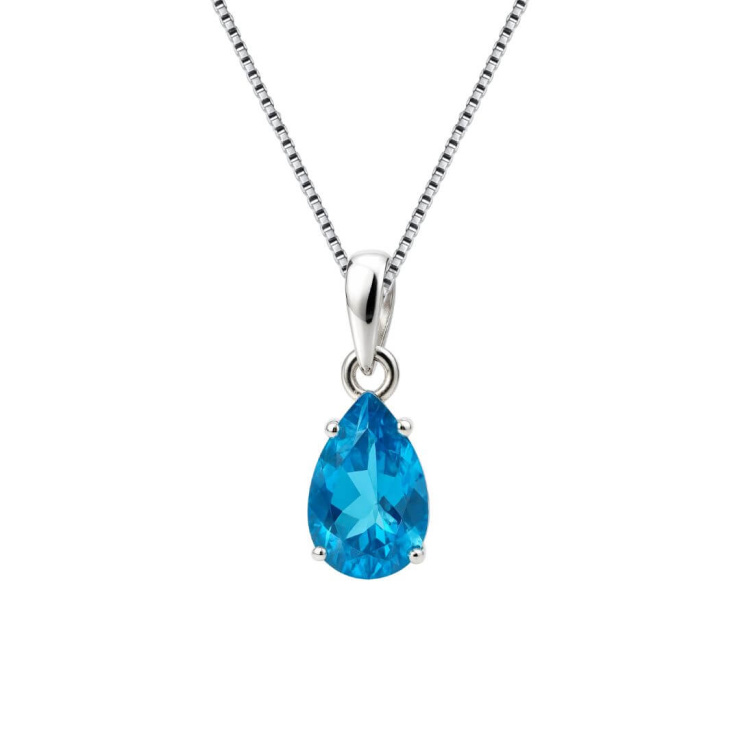 Colar Gota Topázio Azul em Prata 925 Esterlina 45cm