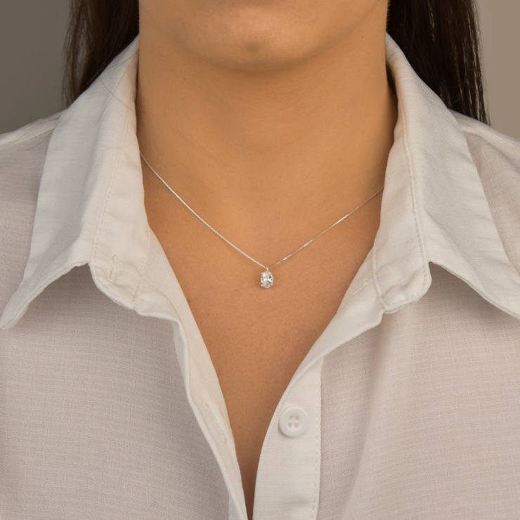 Colar Oval Cristal em Prata 925 Esterlina 45cm