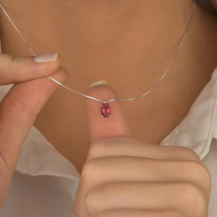 Colar Oval Rubi em Prata 925 Esterlina 45cm