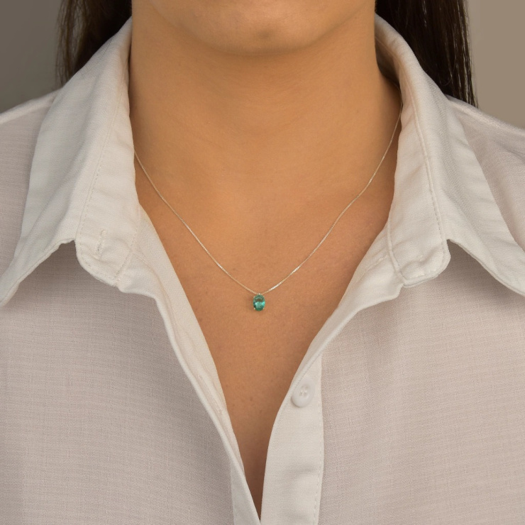 Colar Oval Turmalina em Prata 925 Esterlina 45cm