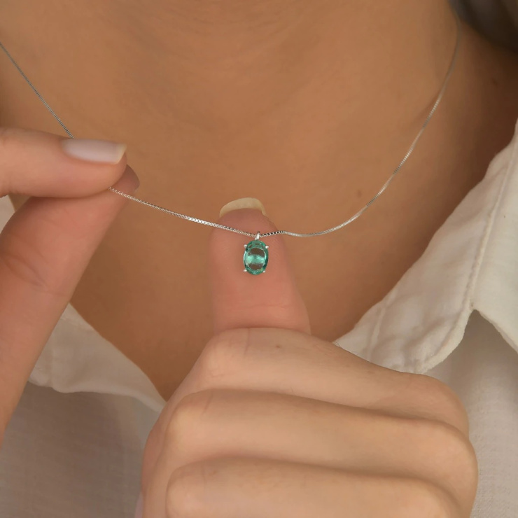 Colar Oval Turmalina em Prata 925 Esterlina 45cm