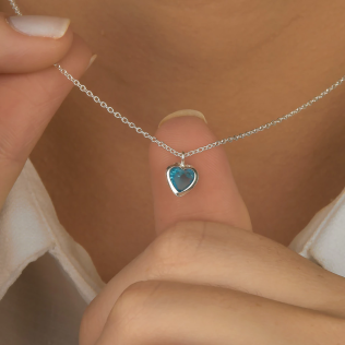 Colar Ponto de Luz Coração Azul Piscina em Prata 925 Esterlina 45cm