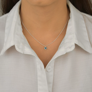 Colar Ponto de Luz Coração Azul Piscina em Prata 925 Esterlina 45cm