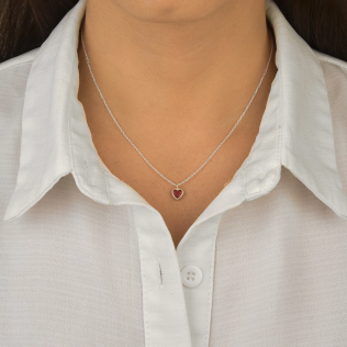 Colar Ponto de Luz Coração Rubi em Prata 925 Esterlina 45cm