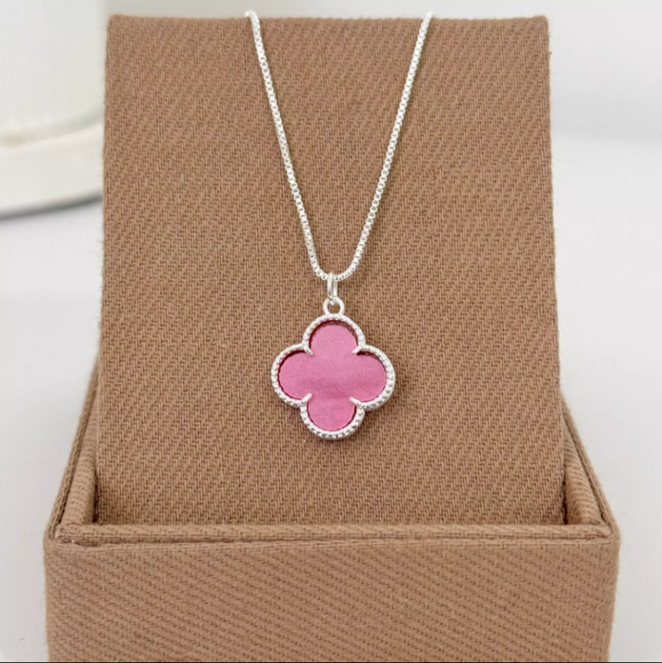 Colar Trevo Van Cleff Rosa em Prata 925
