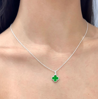 Colar Trevo Van Cleff Verde em Prata 925