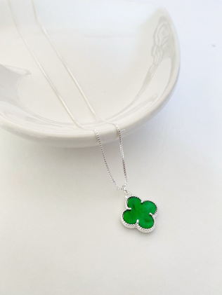 Colar Trevo Van Cleff Verde em Prata 925