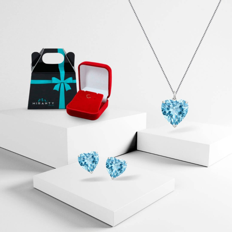 Conjunto Aquamarine em Prata 925 Esterlina 45cm