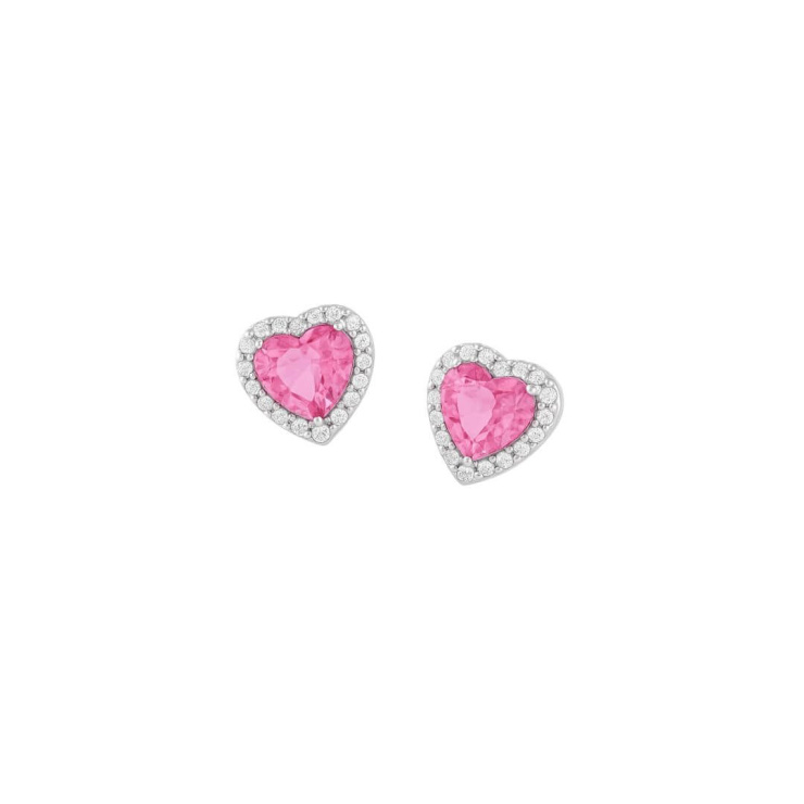 Brinco Coração Pink em Prata 925 Esterlina 45cm
