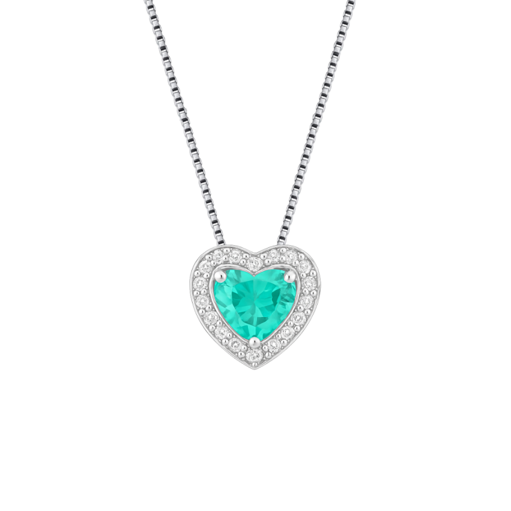 Conjunto Coração Turmalina Cravejado Prata 925 Esterlina 45cm