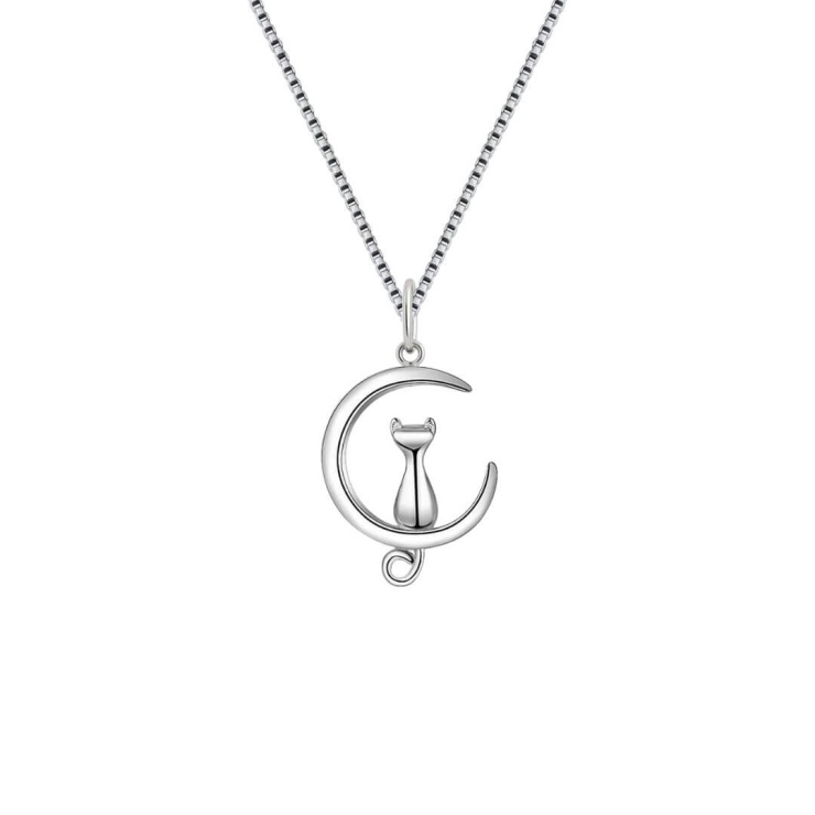 Conjunto Gato na Lua em Prata 925 Esterlina 45cm