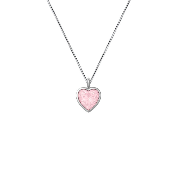 Conjunto Ponto de Luz Coração Rosa em Prata 925 Esterlina 45cm