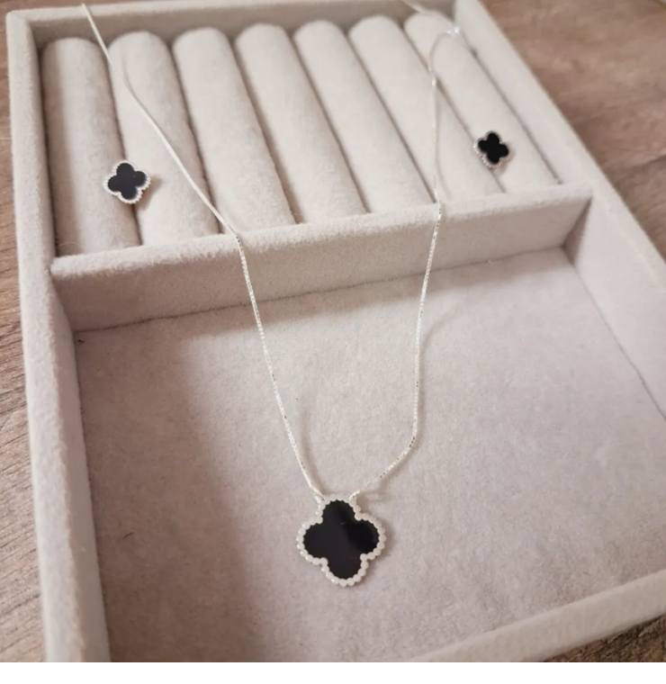 Conjunto Trevo Van Gleff Preto em Prata 925