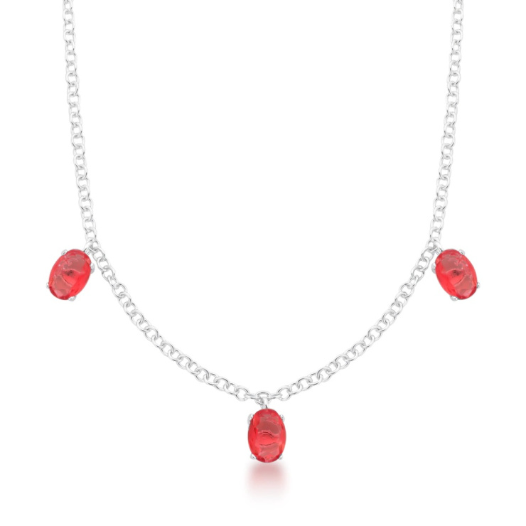 Gargantilha Oval Tripla Rubi Prata 925 Esterlina 45CM