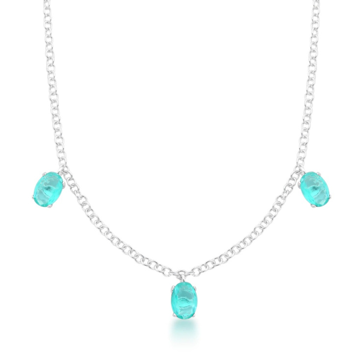 Gargantilha Oval Tripla Turmalina Prata 925 Esterlina 45CM