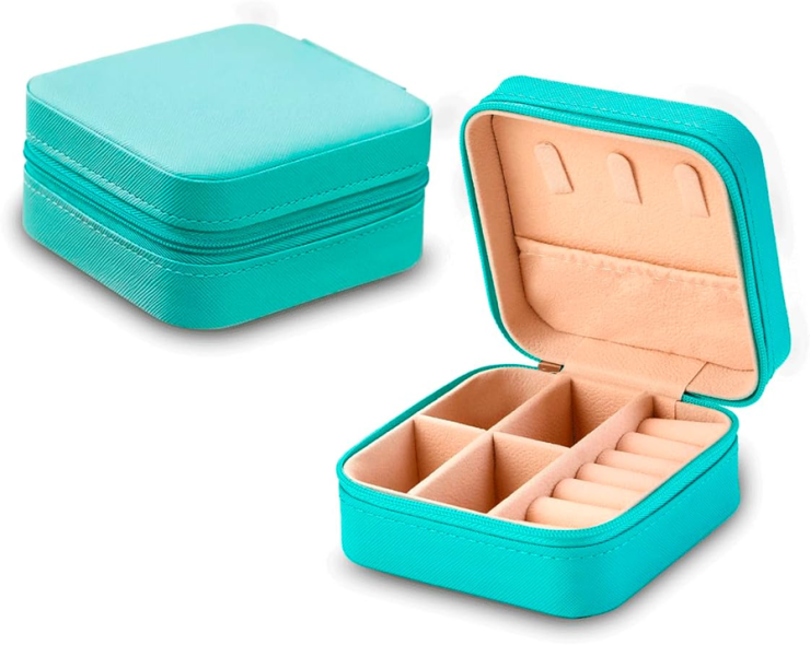 Porta Joias Verde Quadrado para Viagem Super Compacto e Versátil