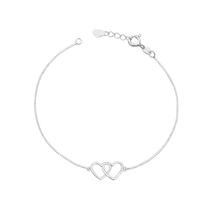 Pulseira Dois Corações em Prata 925 Esterlina
