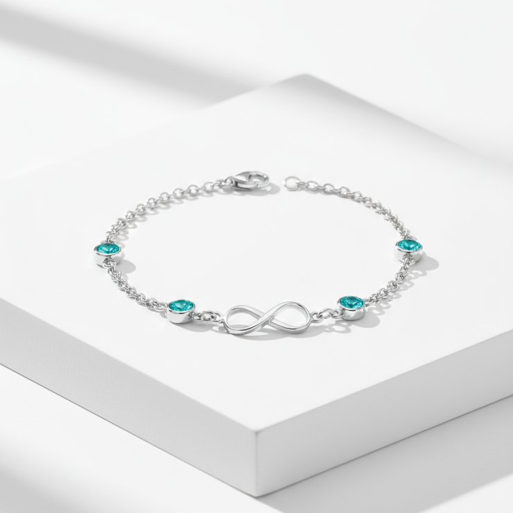 Pulseira Infinito Turmalina em Prata 925 Esterlina