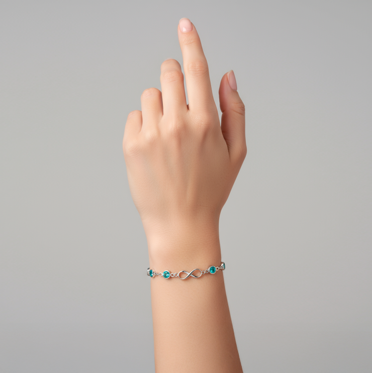 Pulseira Infinito Turmalina em Prata 925 Esterlina