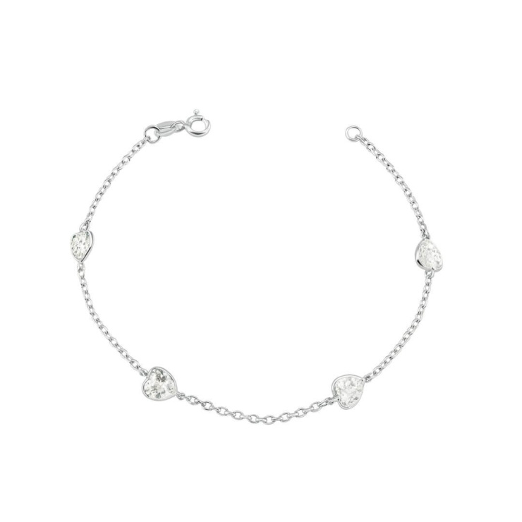Pulseira Prata 925 Corações De Zircônias Cristal Garantia Eterna