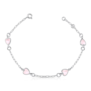 Pulseira Prata 925 Corações Rose Cristal Garantia Eterna