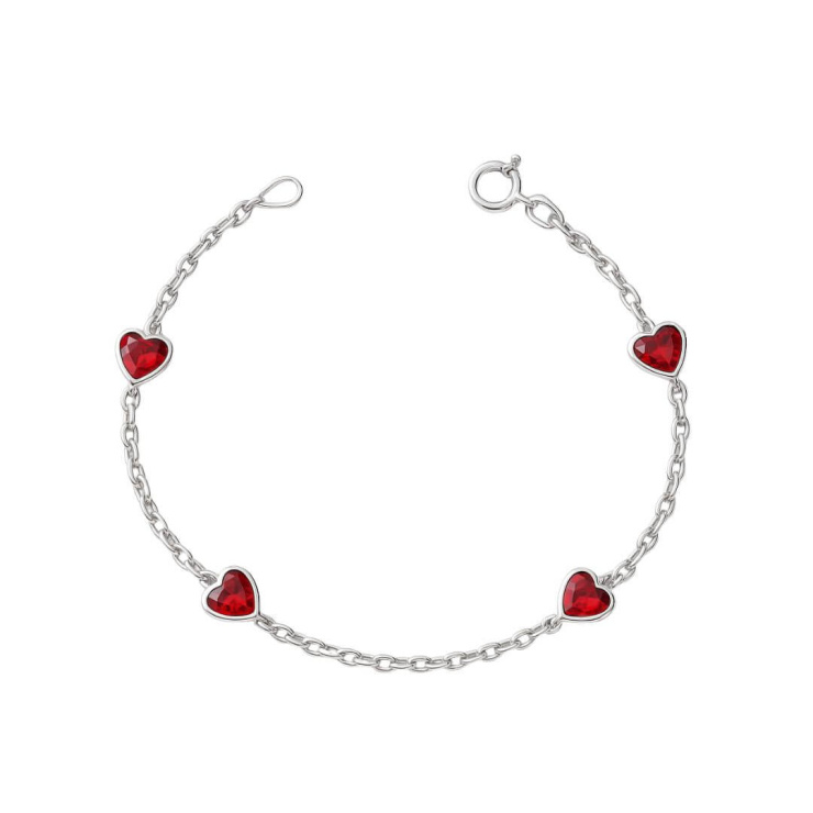 Pulseira Prata 925 Corações Rubi Cristal Garantia Eterna