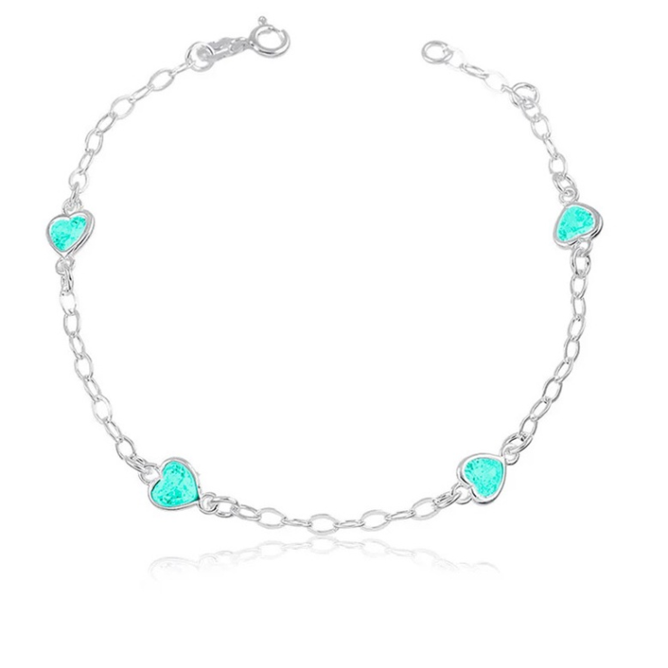 Pulseira Prata 925 Corações Turmalina Cristal Garantia Eterna