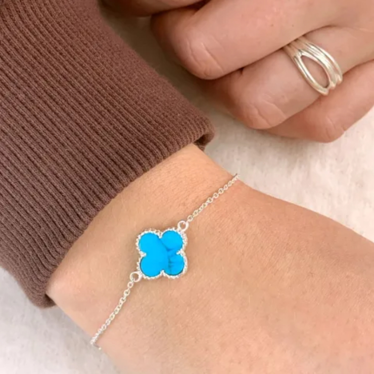 Pulseira Trevo Van Cleff Azul em Prata 925