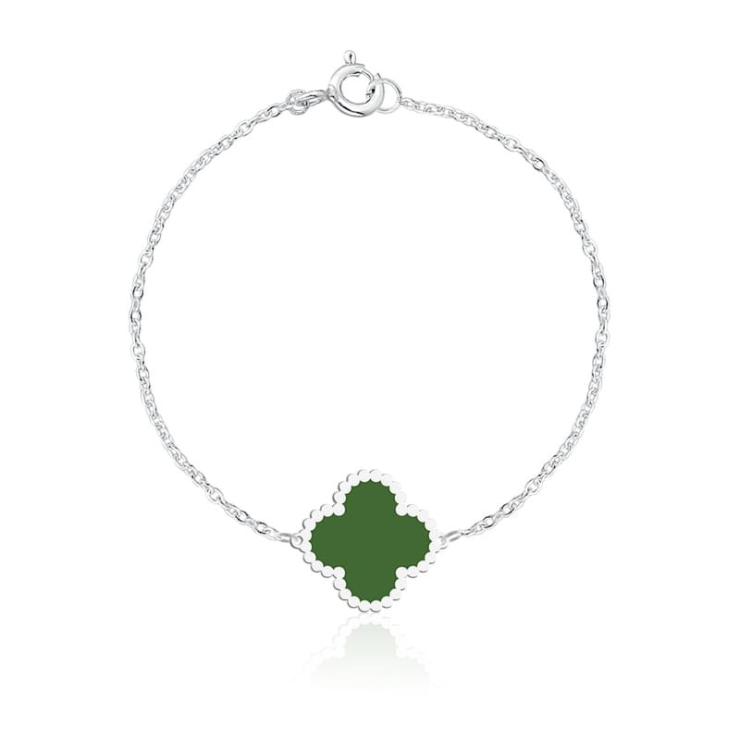 Pulseira Trevo Van Cleff Verde em Prata 925