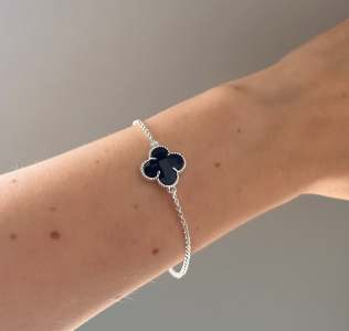 Pulseira Trevo Van Cleff Preto em Prata 925