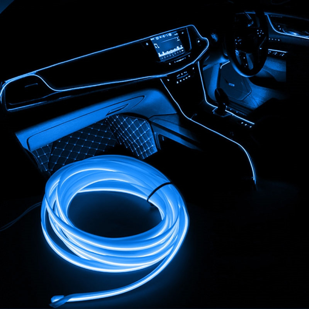 Qiilu Faixa de lâmpada neon LED 12 V de 2 m com luz de neon fria EL OLED  luz ambiente interior guarnição de luz para carro cosplay decoração azul