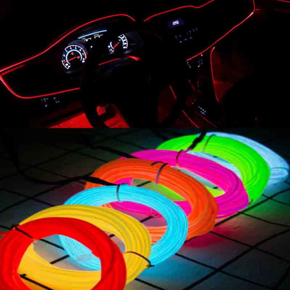 Qiilu Faixa de lâmpada neon LED 12 V de 2 m com luz de neon fria EL OLED  luz ambiente interior guarnição de luz para carro cosplay decoração azul