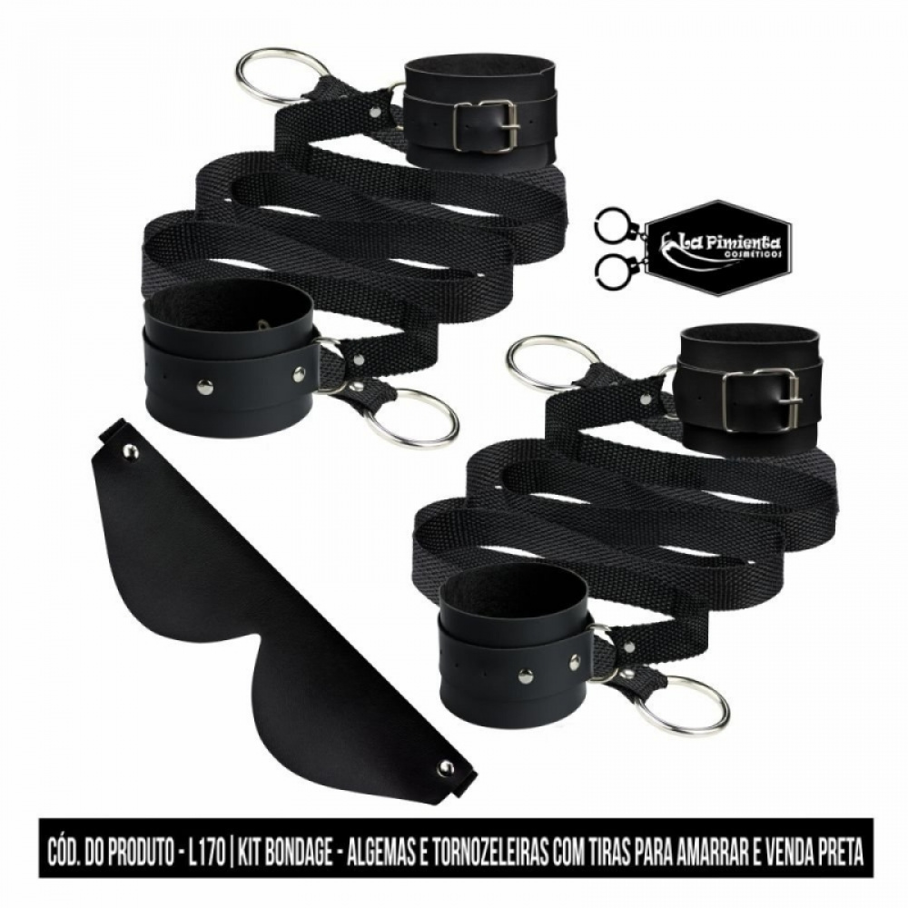 Kit Bondage Com Algemas Tornozeleiras Com Tiras E Venda Tapa Olhos Papo De Cumadre Sex Shop 8240