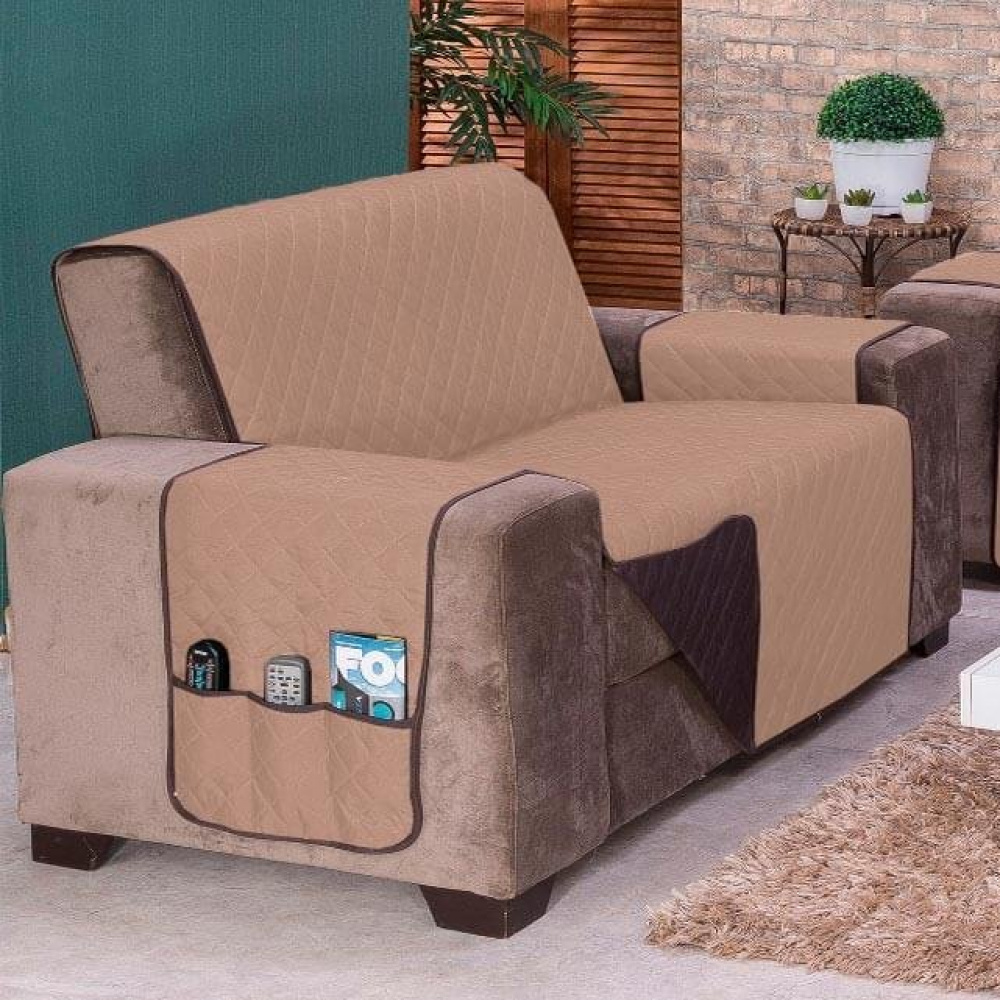 Protetor de Sofá Impermeável Pratic p/ 2 Lugares Dupla Face Caqui