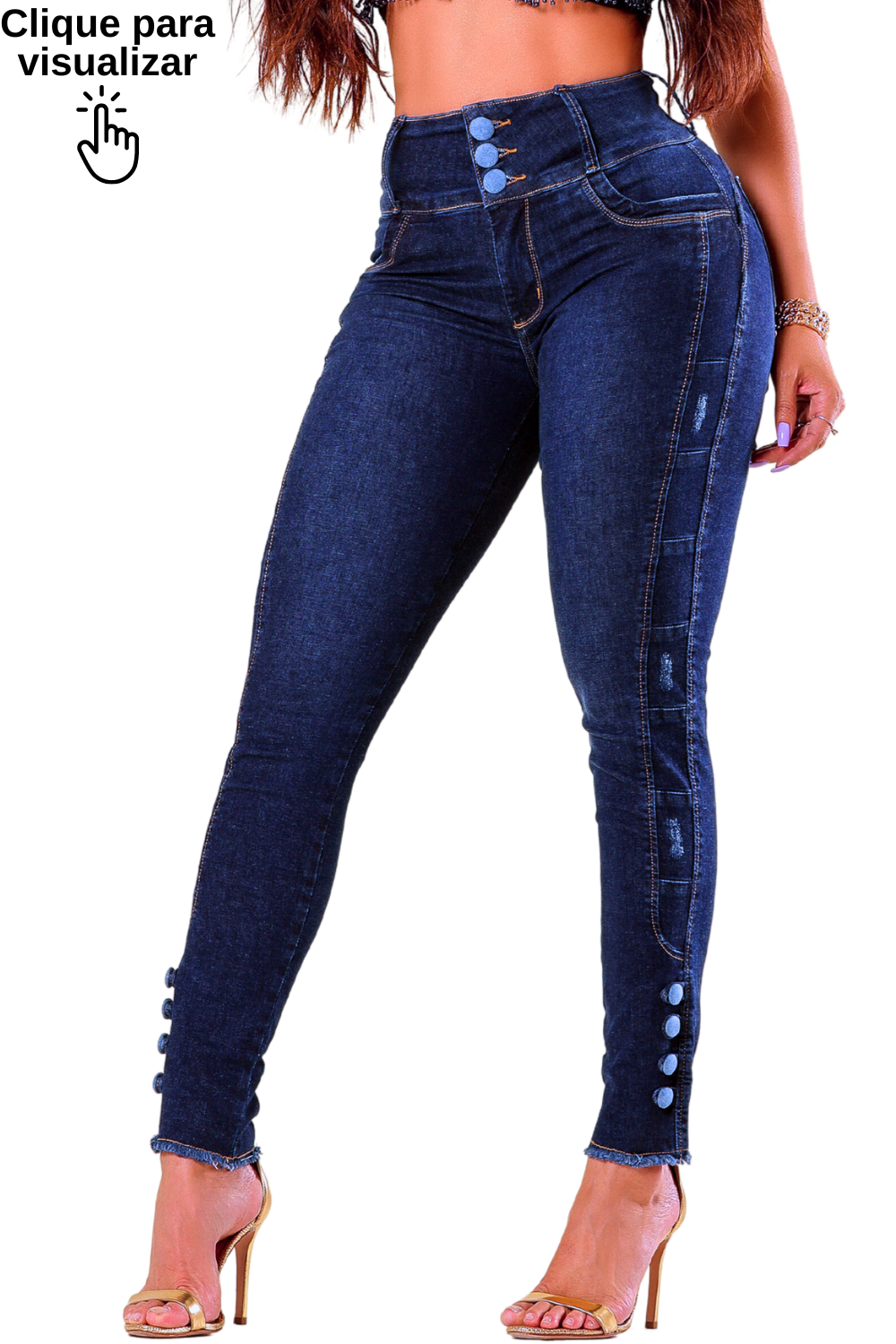 Calça Jeans Cós Alto 10 Botões Lycra Modeladora
