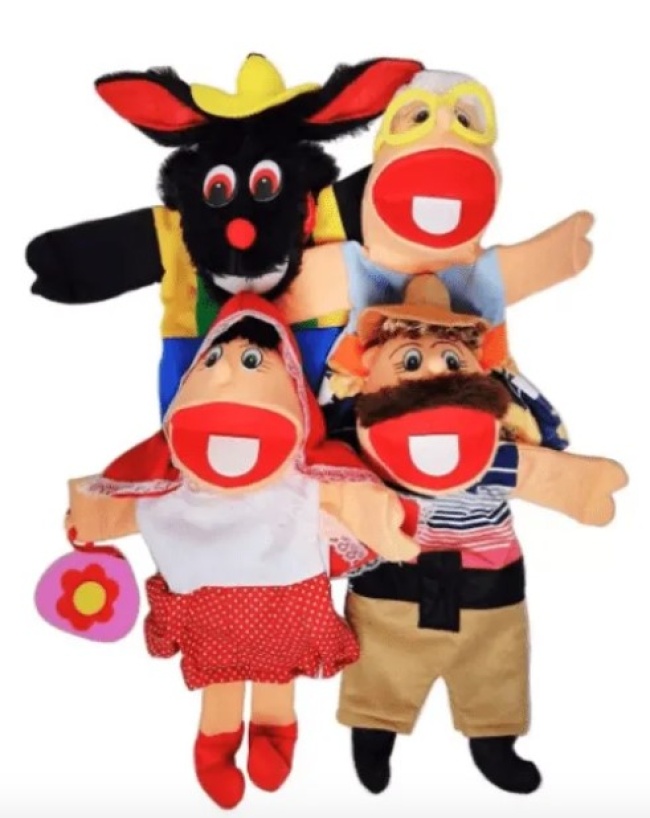 Kit de fantoches da Chapeuzinho Vermelho com 4 personagens de mão
