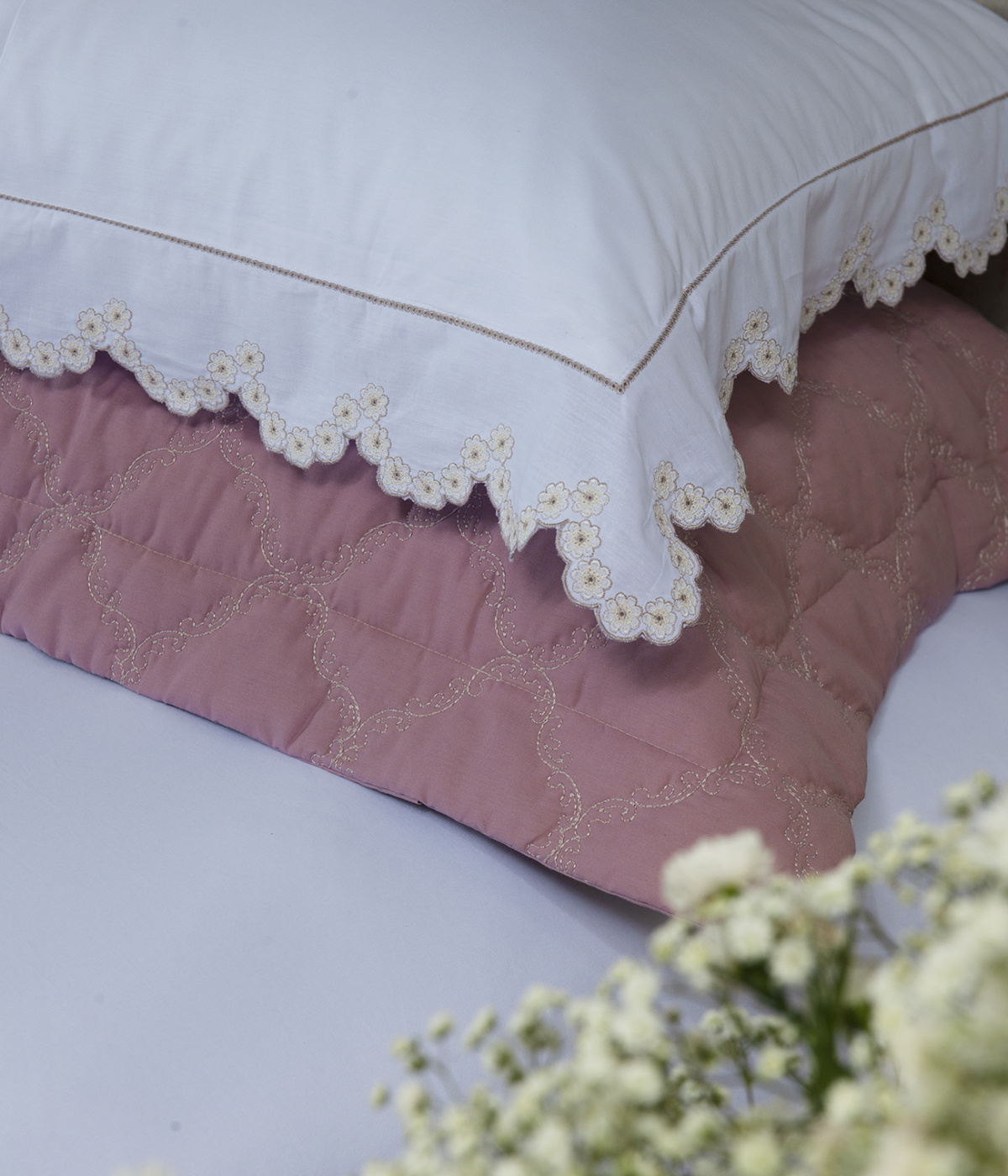 Aura Roupa De Cama - King - Percal 250 Fios - 100% Algodão - 4 Peças - Branco/Nude
