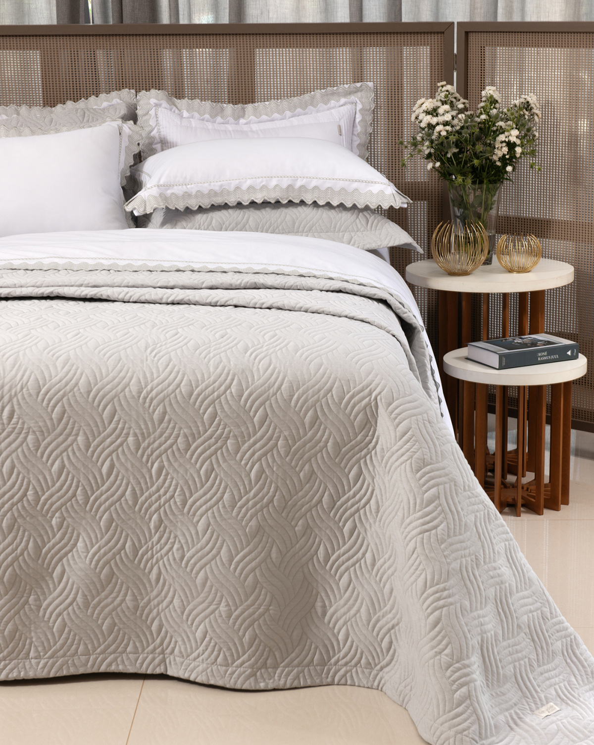 Beline Cobre Leito - Queen - Chambray - 100% Algodão - 3 Peças - Prata