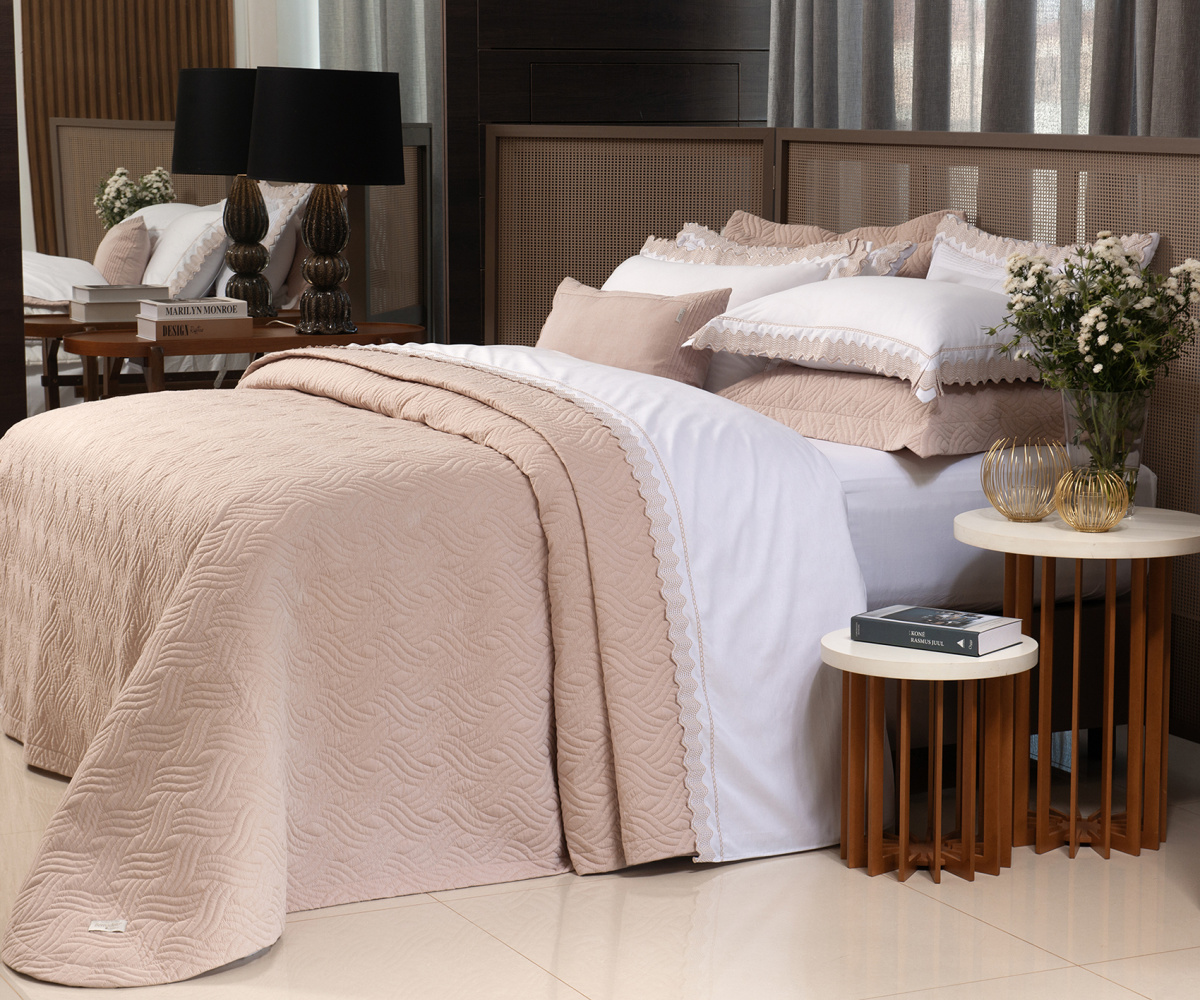 Beline Cobre Leito - Super King - Chambray - 100% Algodão - 3 Peças - Salmão