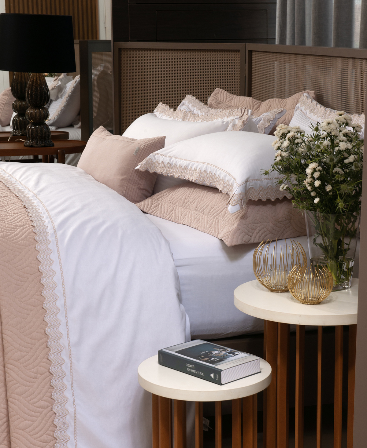 Beline Roupa De Cama - Queen - Percal 250 Fios - 100% Algodão - 4 Peças - Branco/Salmão
