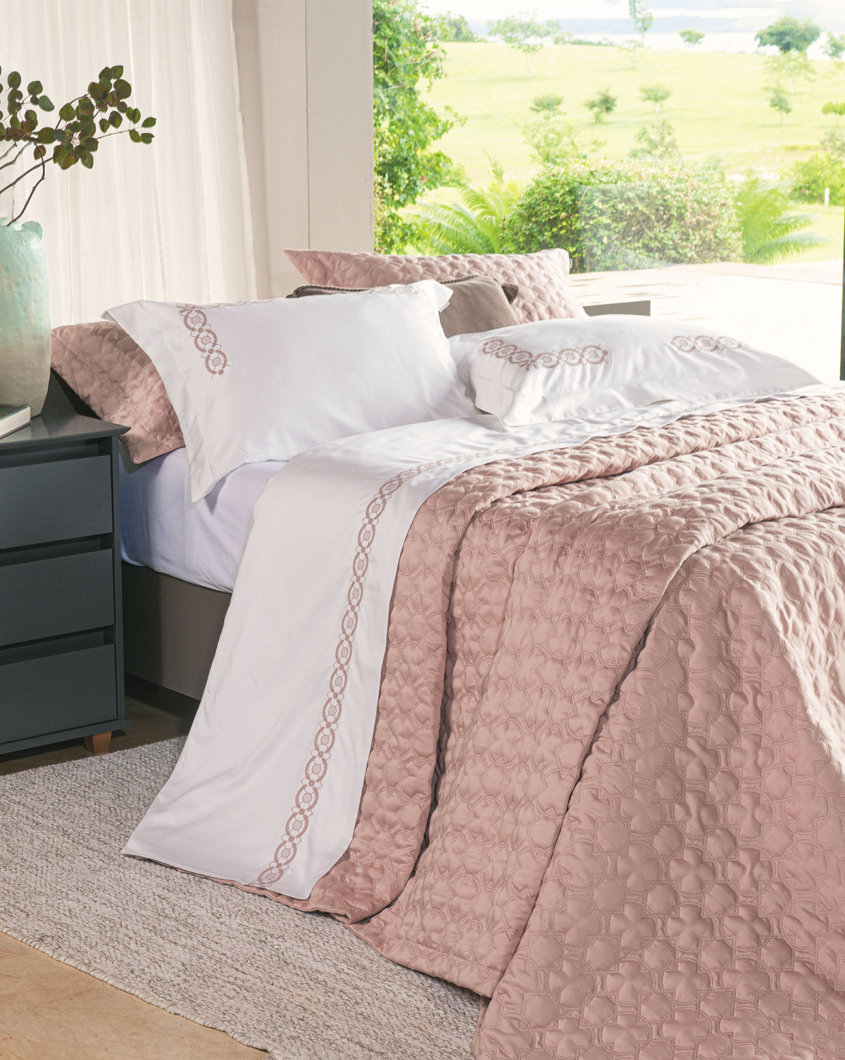 Belize Cobre Leito - Super King - Percal 400 Fios - Fio Egípcio - 3 Peças - Rosa Chá