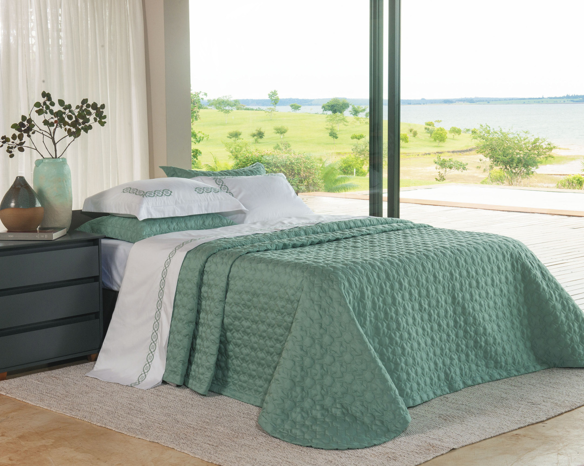 Belize Cobre Leito - Super King - Percal 400 Fios - Fio Egípcio - 3 Peças - Verde