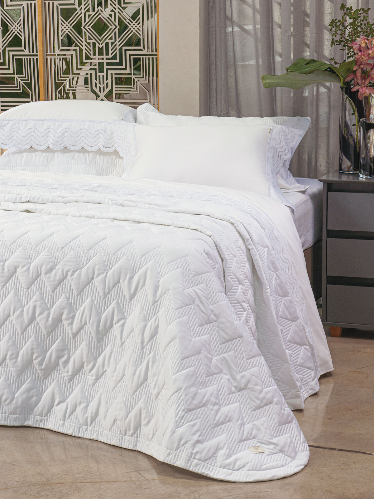 Dublin Cobre Leito - King - Percal 400 Fios - Fio Egípcio - 3 Peças - Branco