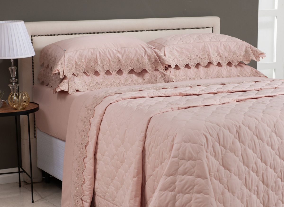 Eleganza Cobre Leito - Super King - Percal 250 Fios - 100% Algodão - 3 Peças - Rosa Chá