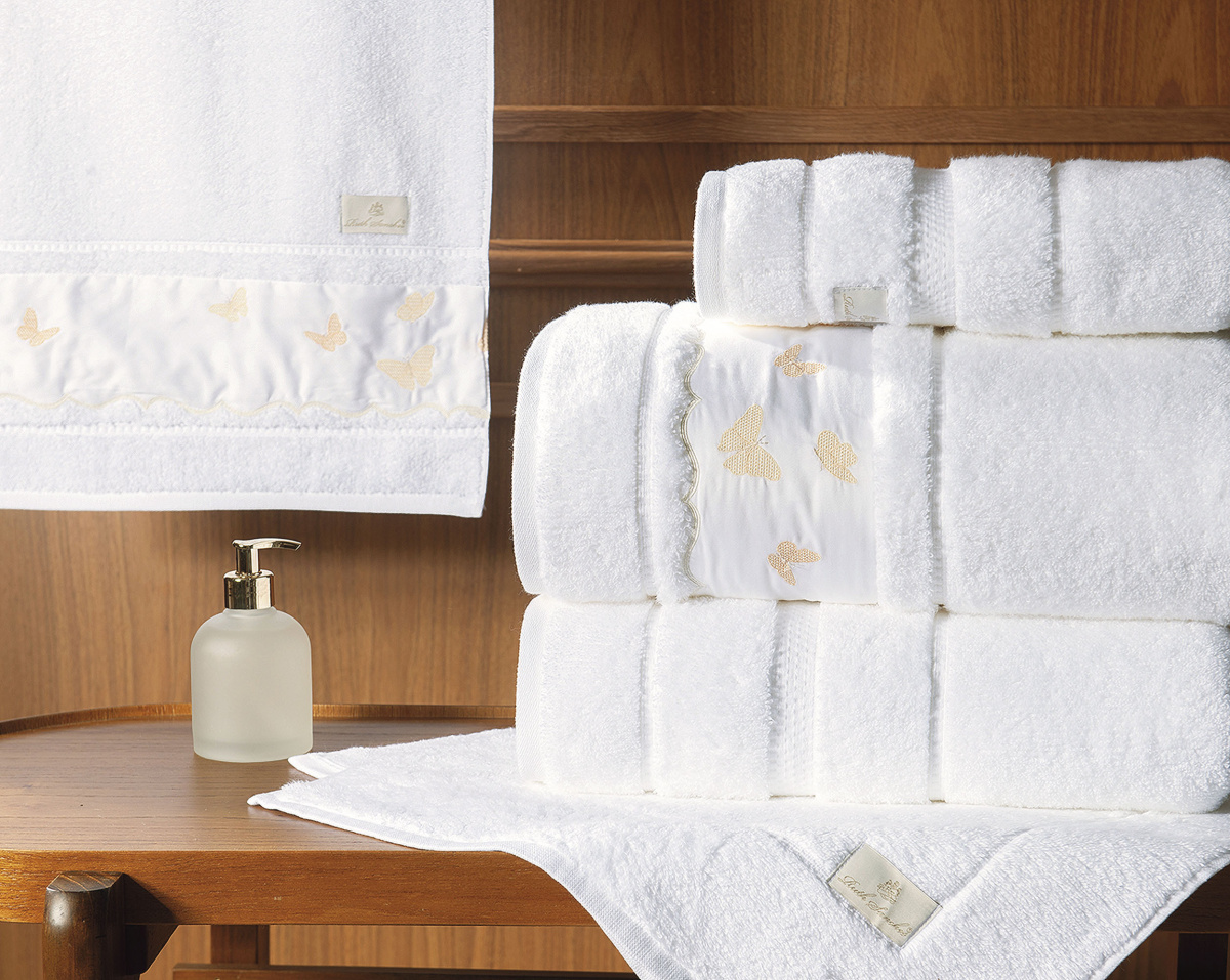 Farfalle Jogo de Banho - Gigante - 100% Algodão - 5 Peças - Branco/Manteiga