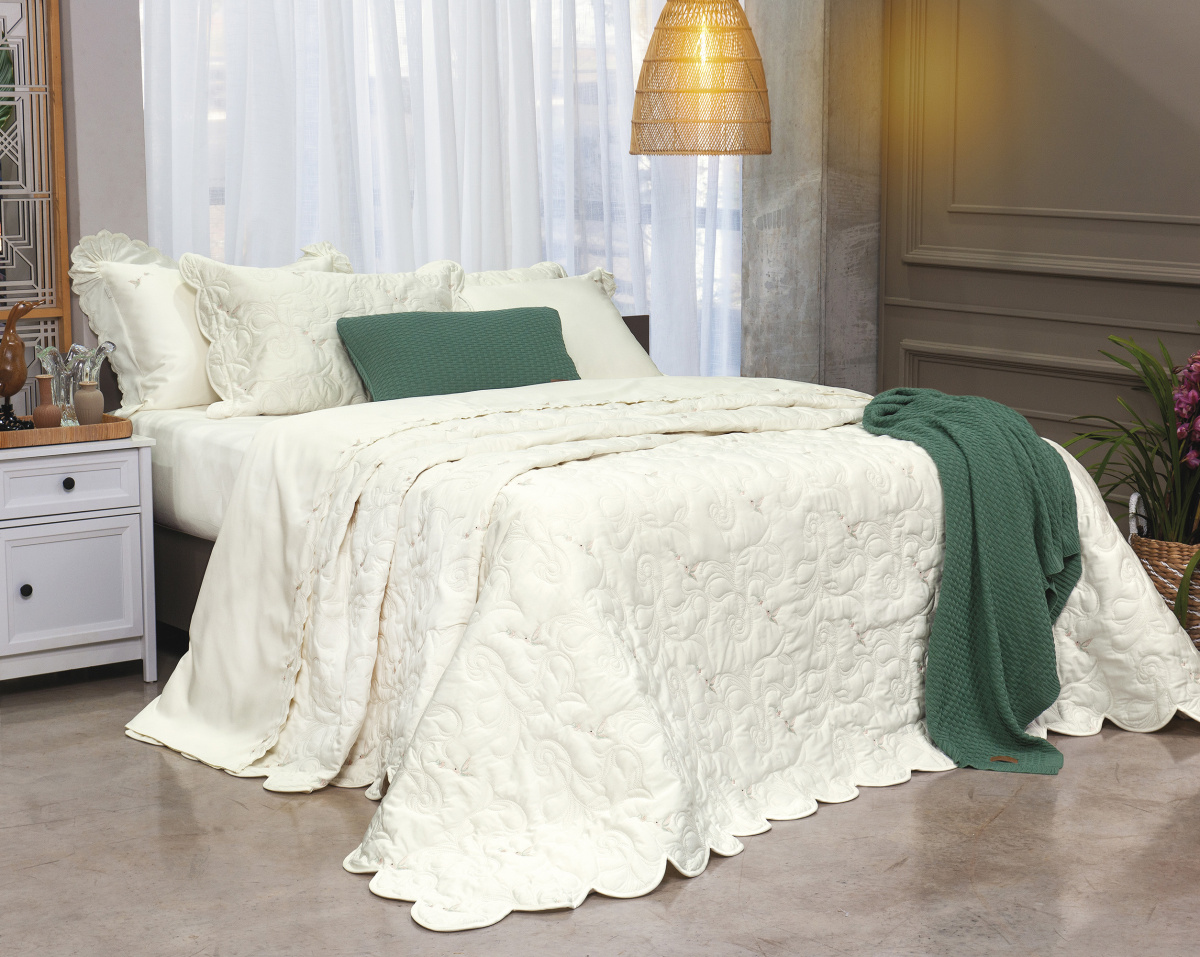 Florian Cobre Leito - King - Percal 400 Fios - Fio Egípcio - 3 Peças - Palha