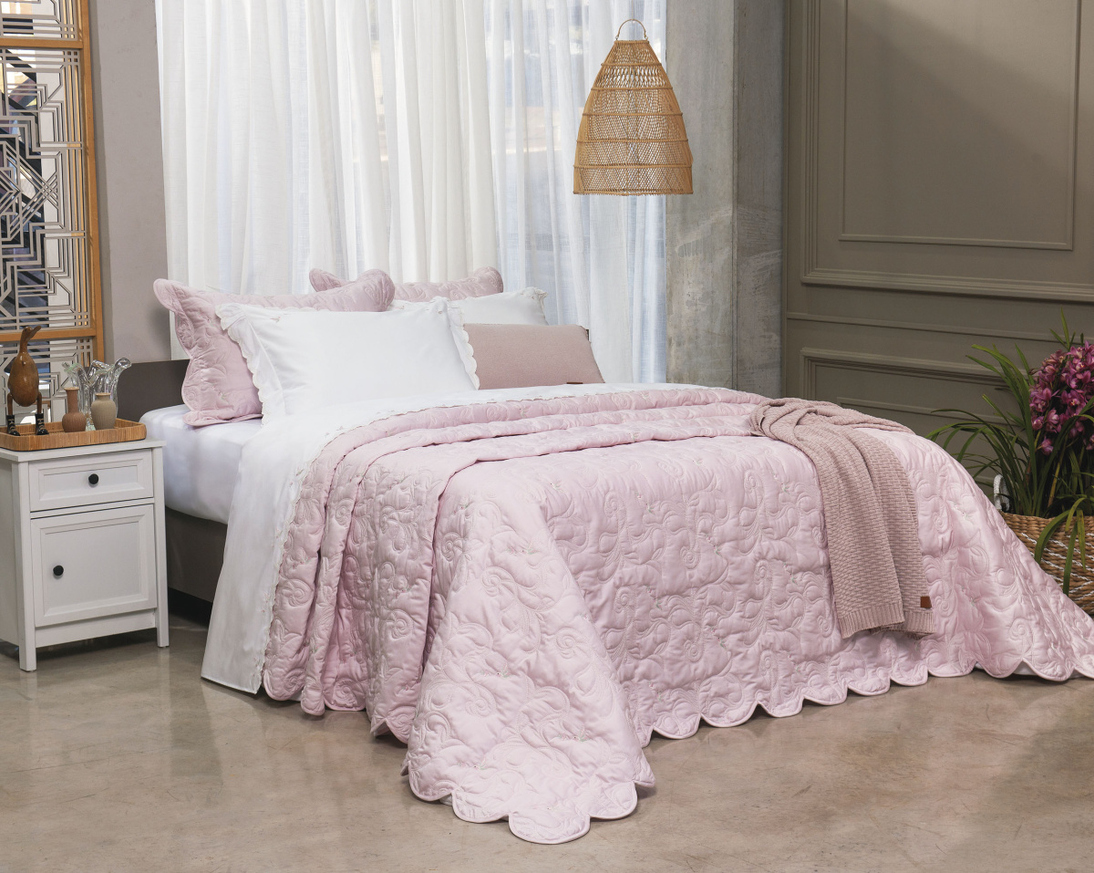 Florian Cobre Leito - Queen - Percal 400 Fios - Fio Egípcio - 3 Peças - Rosa