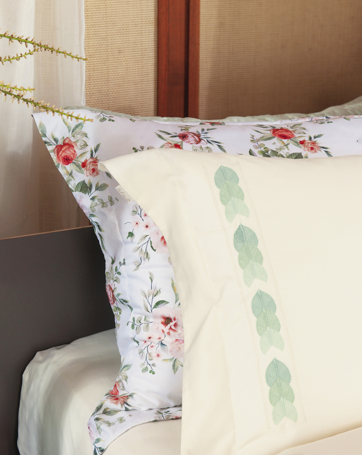 Foglio Roupa de Cama - King - Percal 400 Fios - Fio Egípcio - 4 Peças - Palha/Verde