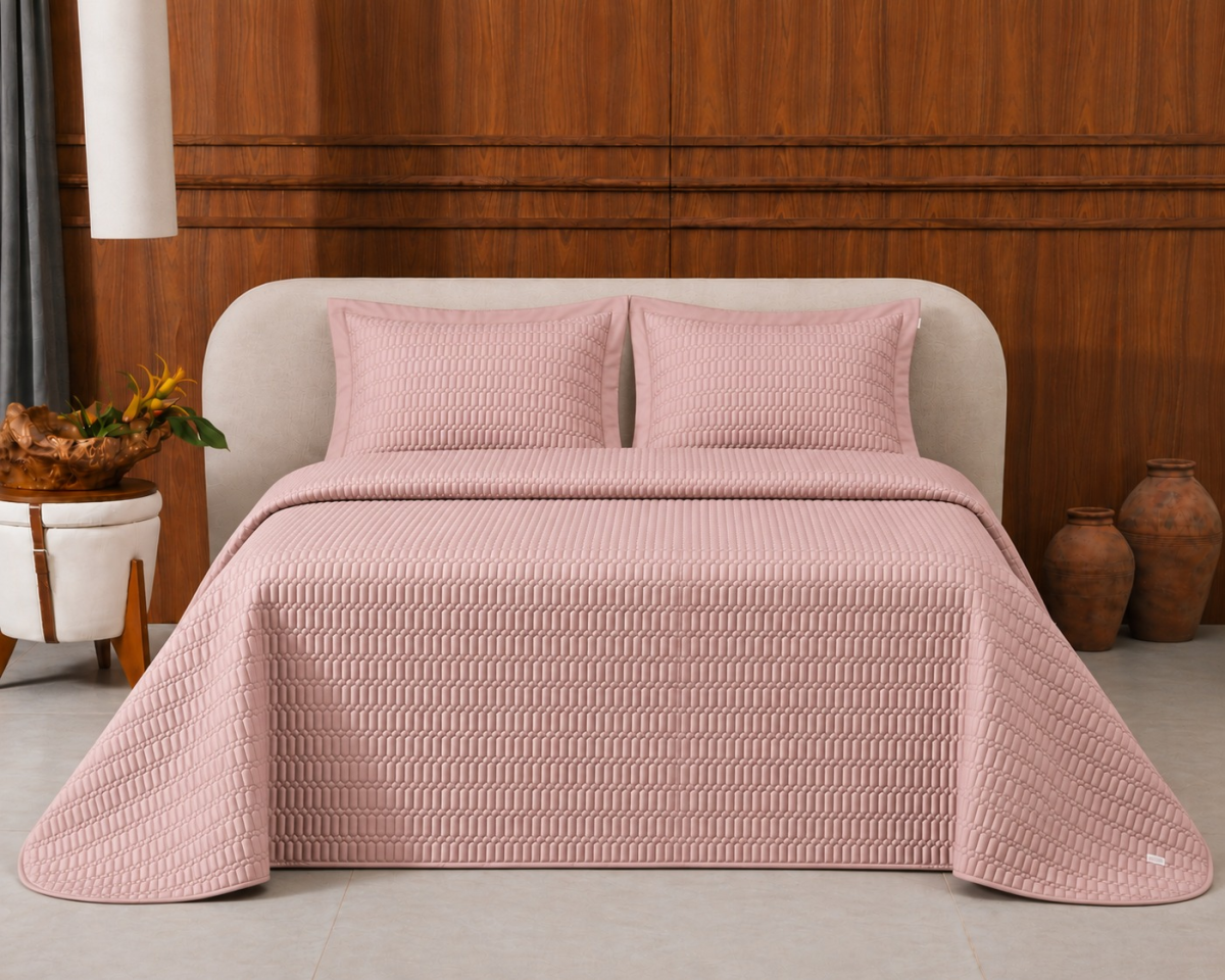 Galles Cobre Leito Bordado - King - Percal 400 Fios - Fio Egípcio - 3 Peças - Rosa Chá