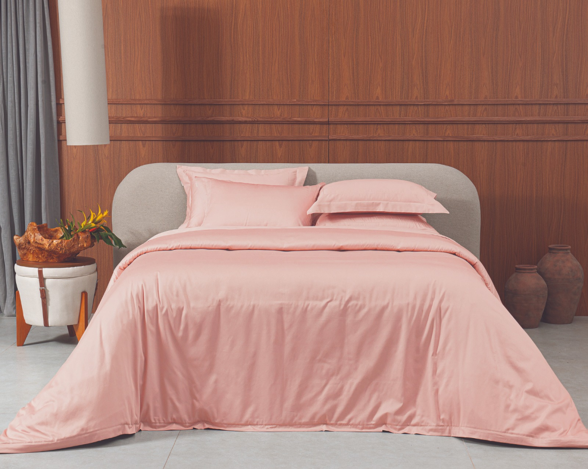Galles Duvet (Capa p/ Edredom) - King - Percal 400 Fios - Fio Egípcio - 3 Peças - Rosa chá